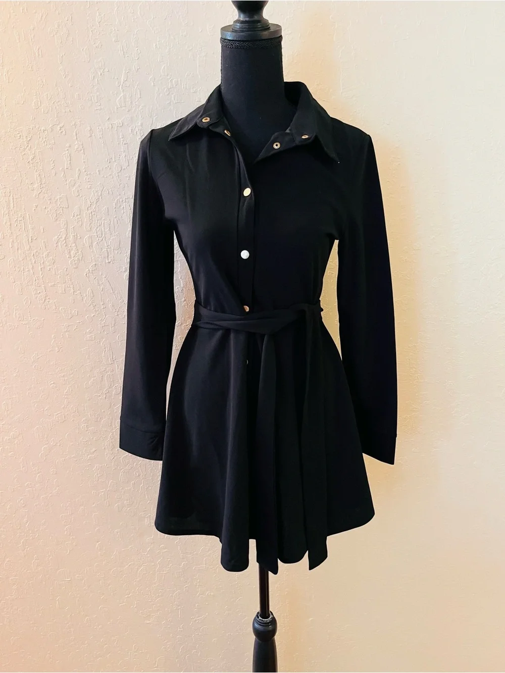 CBR Black Long-Sleeve Button-Front Midi Dress